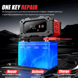 Функция One Key Repair на зарядном устройстве Foxsur для восстановления старых и поврежденных аккумуляторов.