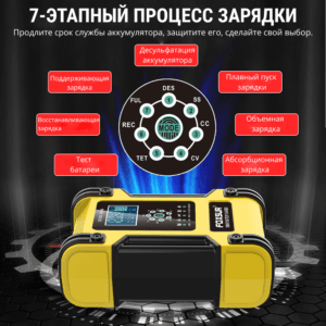 7-этапный процесс зарядки на зарядном устройстве Foxsur, включая восстановление, десульфатацию и поддерживающую зарядку для долговечности аккумуляторов.